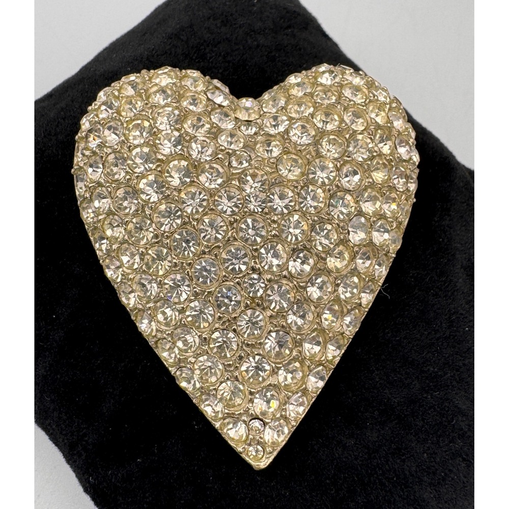 Silver Tone Pave Rhinestone Heart Brooch Pin Valentines Day Statement Jewelry